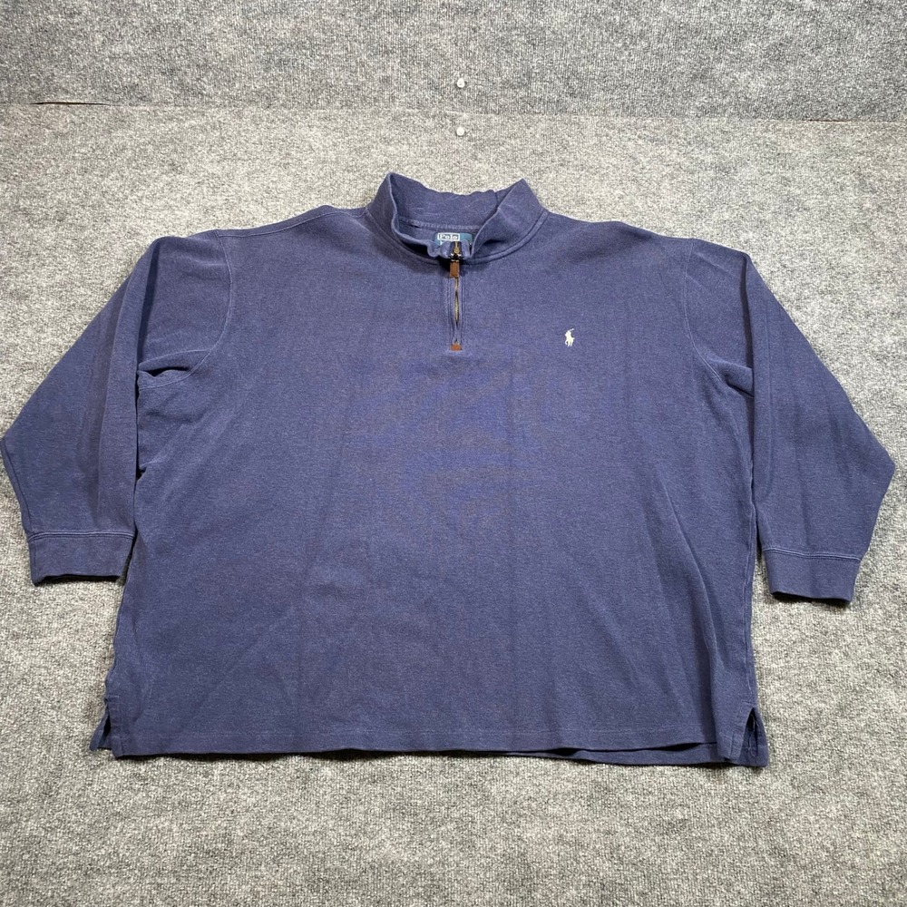 Polo Ralph Lauren Mens 4XB Big Navy Blue 1/4 Zip Cotton Pullover Sweater Pony